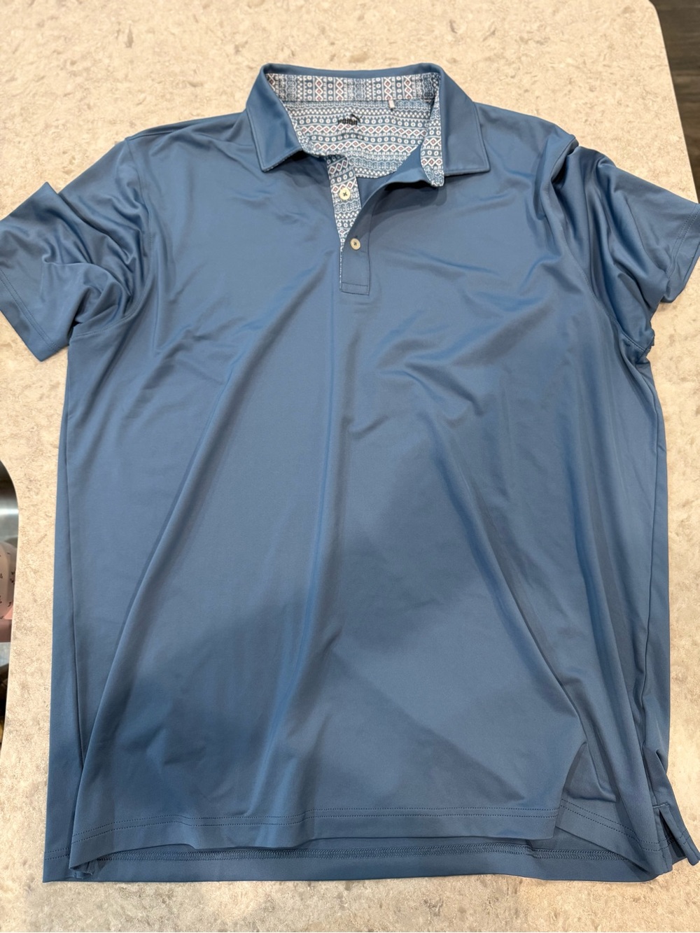 Puma Men’s XL Blue Performance Golf Polo Geometric Trim Stretch